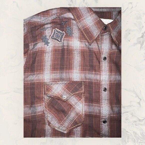Ryan Michael Western Aztec Embroidered Long Sleeve Brown Snap Button Men’s XL - Picture 4 of 9